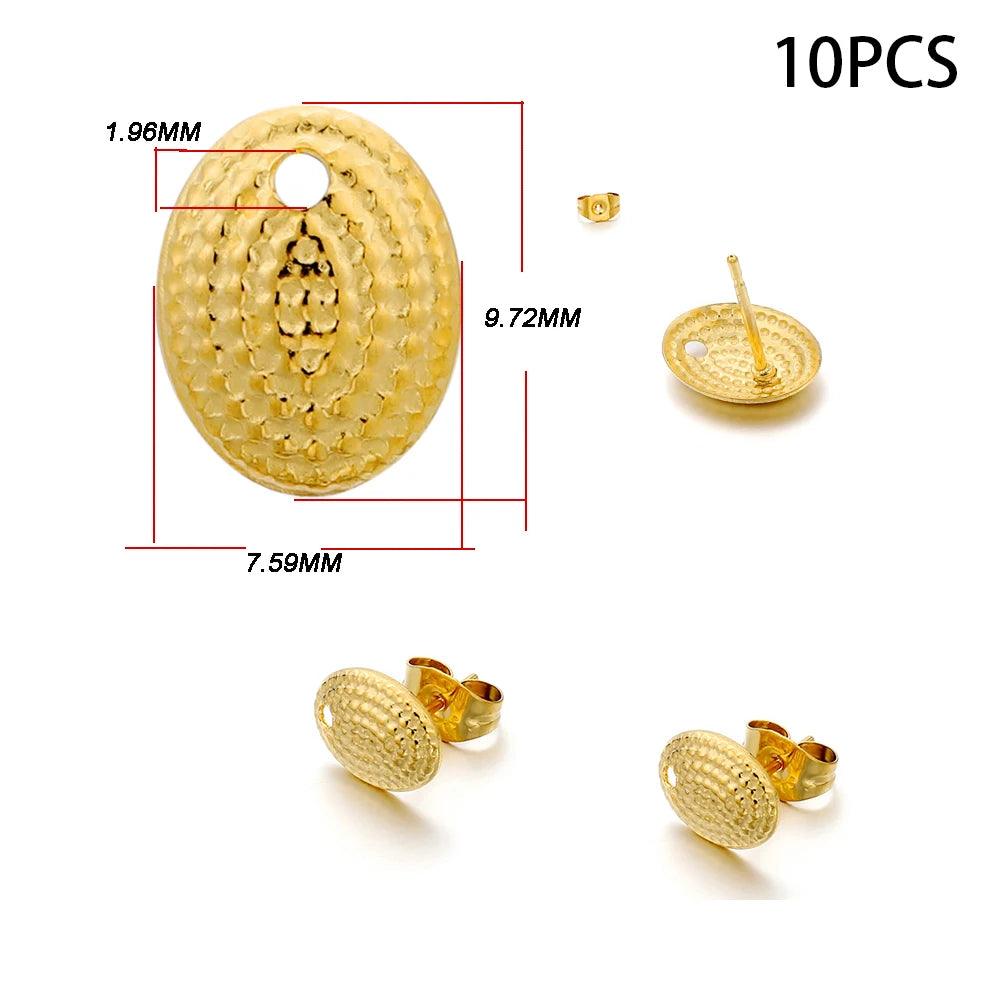 10-20pcs Stainless Steel Blank Earring Stud Golden Earrings Base With Earring Plug Connectors For DIY Jewelry Making Accessories