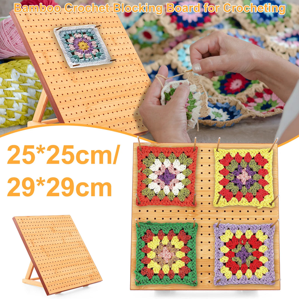 9.8/11.4inch Wooden Bamboo Crochet Blocking Board Kit with Stainless Steel Rod Pins For Woolen Knitting Sewing DIY Crafting