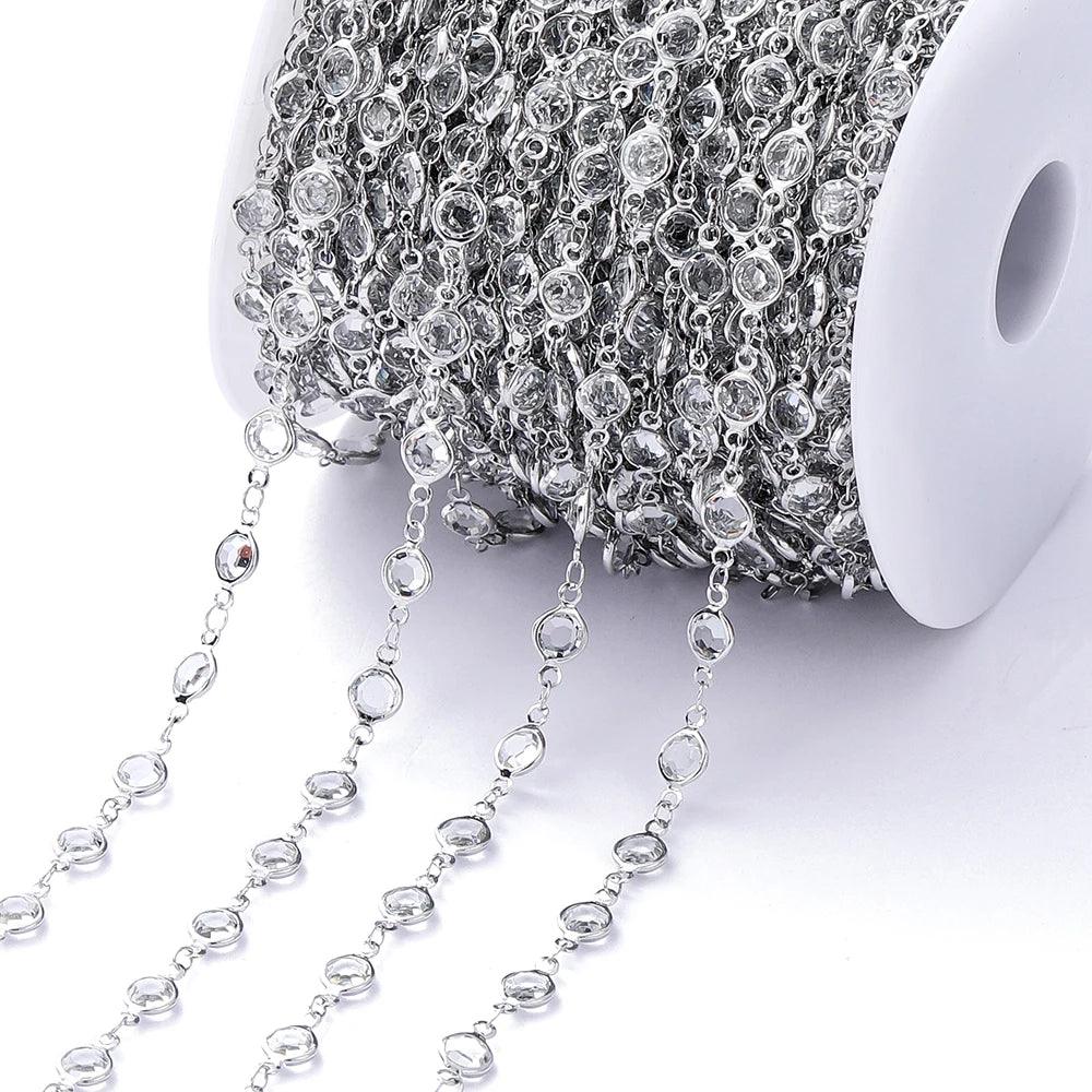 1Meter 6mm Colorful Crystal Beads Beaded Chain Glass Bead Necklace Chain Findings for DIY Bracelet Jewelry Making Supplies