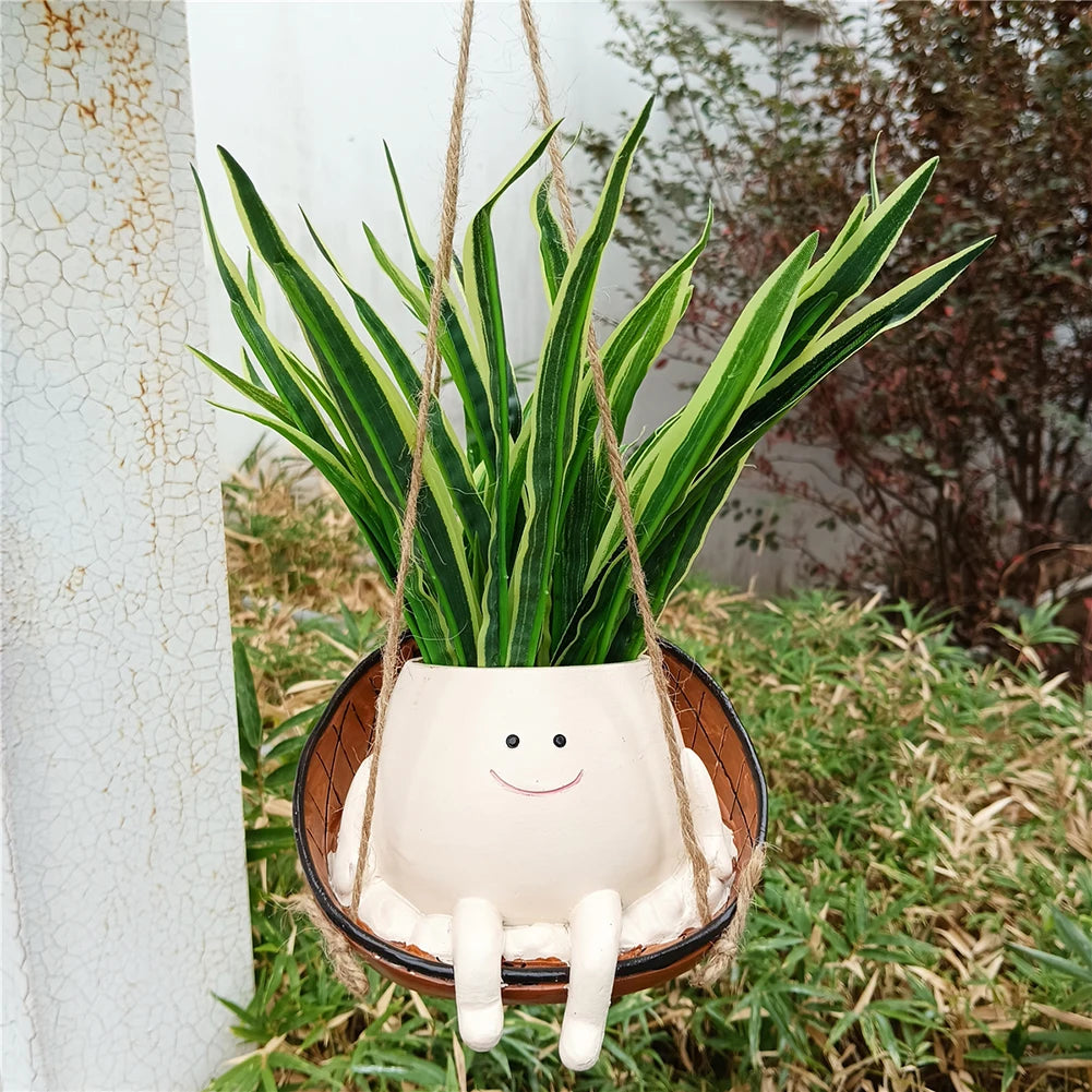 Creative Rocking Chair/Swing Face Succulent Planter Cute Resin Head Planters Home Garden Supplies for Indoor Outdoor Plants