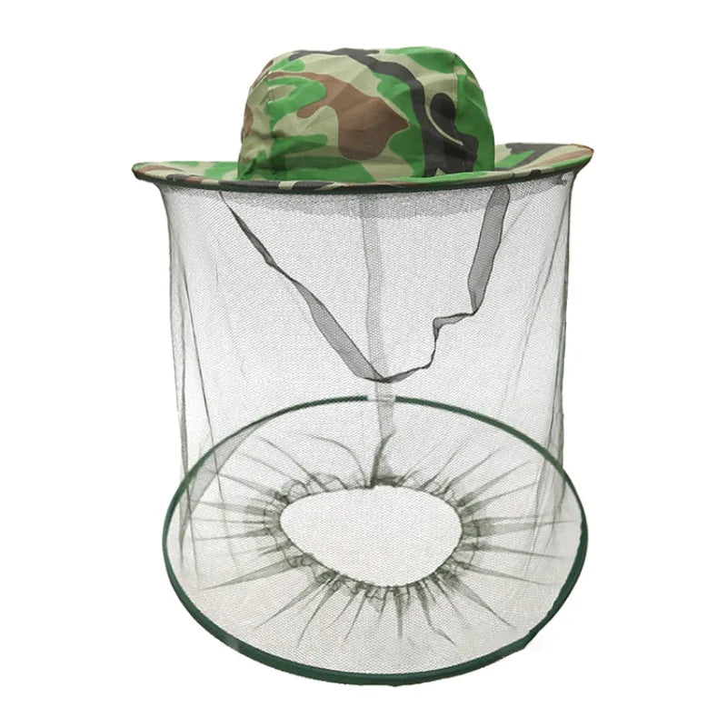 Camouflage Beekeeper Beekeeping Cap Hat with Head Net Mesh Face Protection Foldable for Outdoor Fishing Beekeeping Supplies