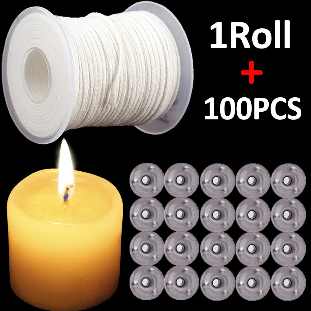 61M/Roll Candle Wicks Smokeless Wax Pure Cotton Core for DIY Candle Making Cotton Thread Candle Core Wicks Set with Stand Crafts