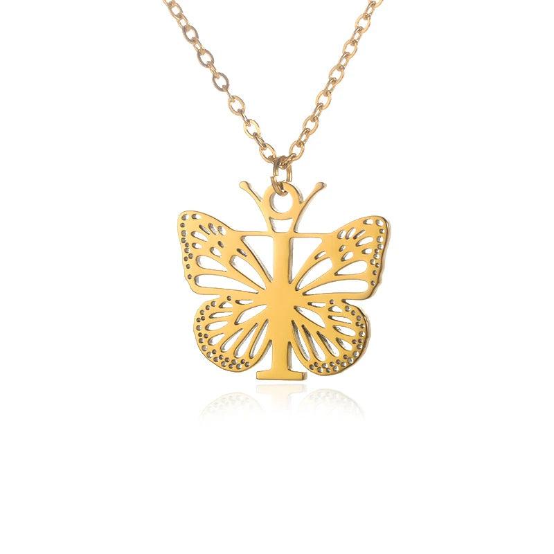 A-Z Initial Letter Collar Butterfly Necklace For Women Butterfly Jewelry Stainless Steel Alphabet Choker Necklace Female Gift