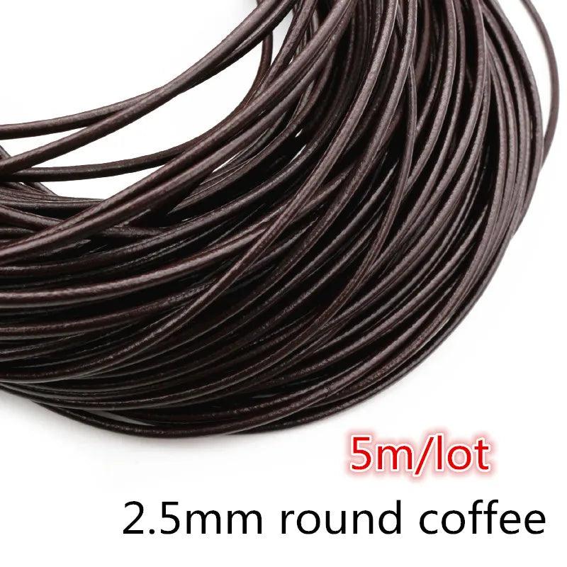 2-5m/lot 1-8mm Genuine Cow Leather Round/Flat Strand Thong Cord DIY Bracelet Findings Rope String For Jewelry Making Accessories