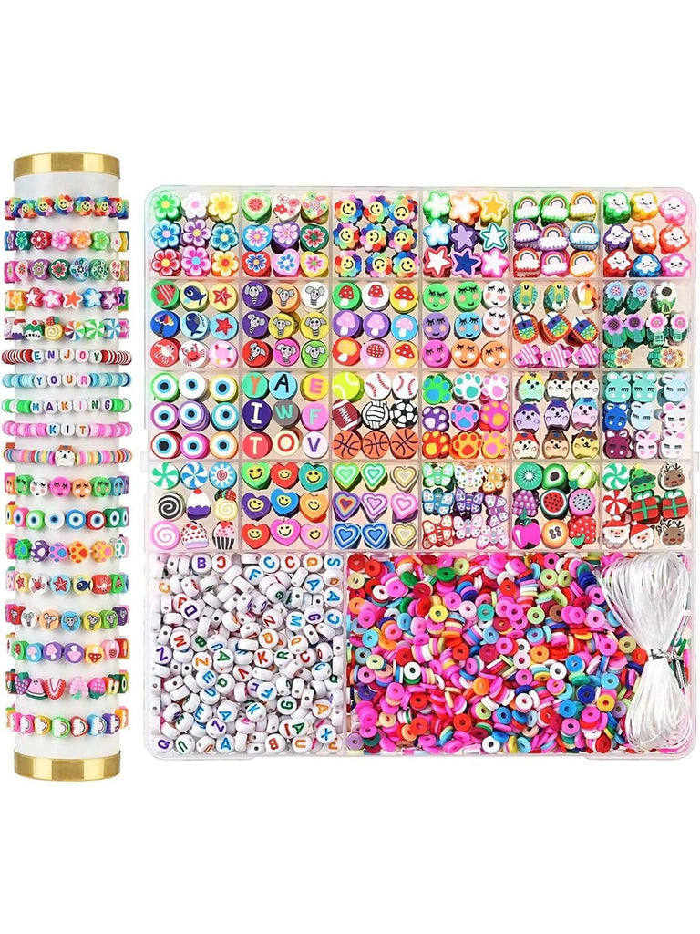 Polymer Clay Beads Bracelet Making kit, 24 Style Beads Fruit Flower Animal Cake Butterfly Heart Beads Charms for DIY Jewelry