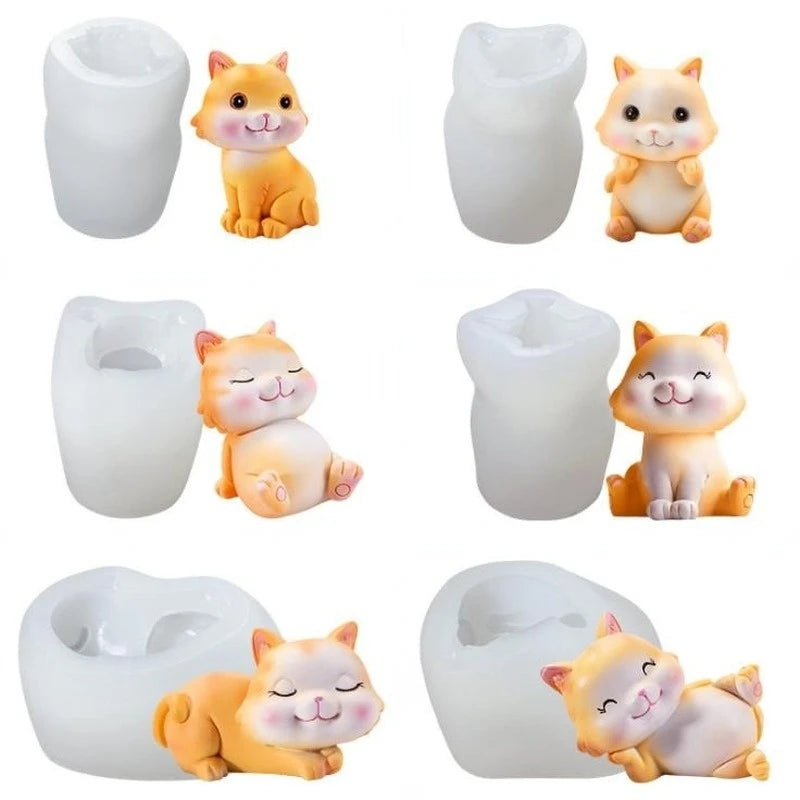 3D Smiling Cat Silicone Candle Mold DIY Cartoon Cat Plaster Craft Resin Soap Making Kit Handmade Chocolate Ice CakeTools