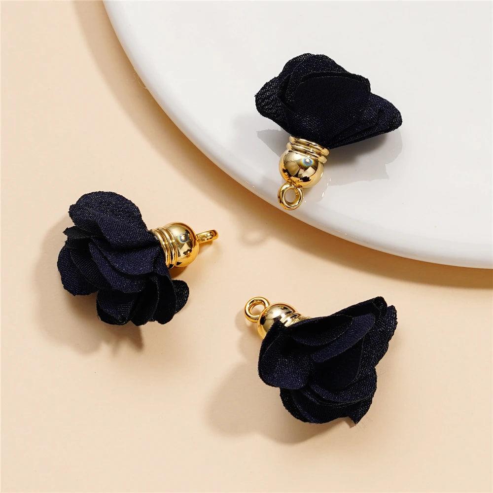 10Pcs/Lot Fabric Flower Tassel Pendants for Jewelry Making DIY Bracelet Earring Tassel Keychain Earring Making Accessories