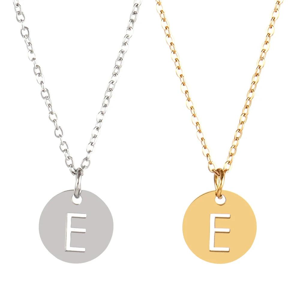 Stainless Steel A-Z 26 Initials Name Necklace Alphabet Round Pendant Letter Necklaces For Women Choker Jewelry Gifts Wholesale