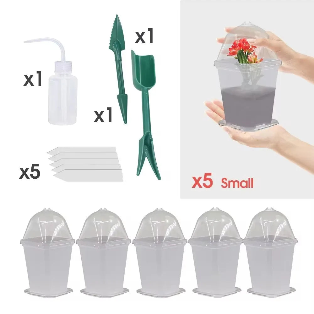 Plant Nursery Seedling Cup Kit with Warmer Cover Humidity Dome Indoor Garden Starting Pot Planter Container Watering Can Tool