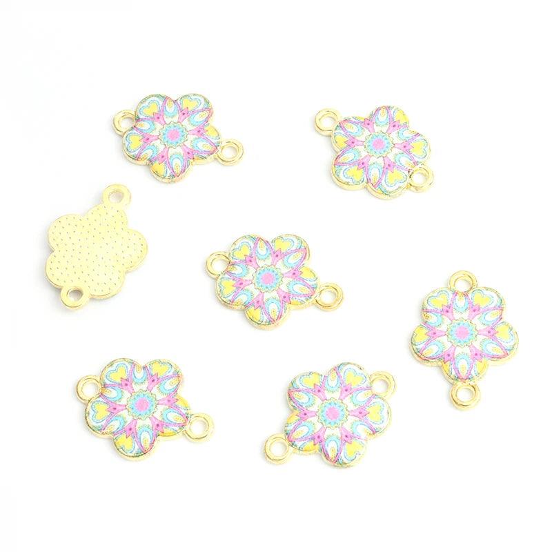 10pcs Mysterious Mandala Flower Enamel Connectors Datura Flower Of Life Double Ring Pendants for DIY Necklace Bracelet Anklet
