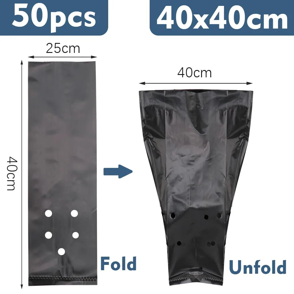50pcs PE Black Seedling Planting Bag Breathable Nursery Plants Cultivation Pot for Garden Orchard Tree Transplanting Container