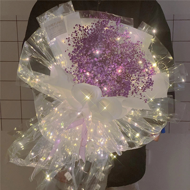 60cm Wedding Bouquet Wrapping Paper Waterproof Flower Gift Packing Luminous LED Clear Cellophane for Valentine Day Party Decor