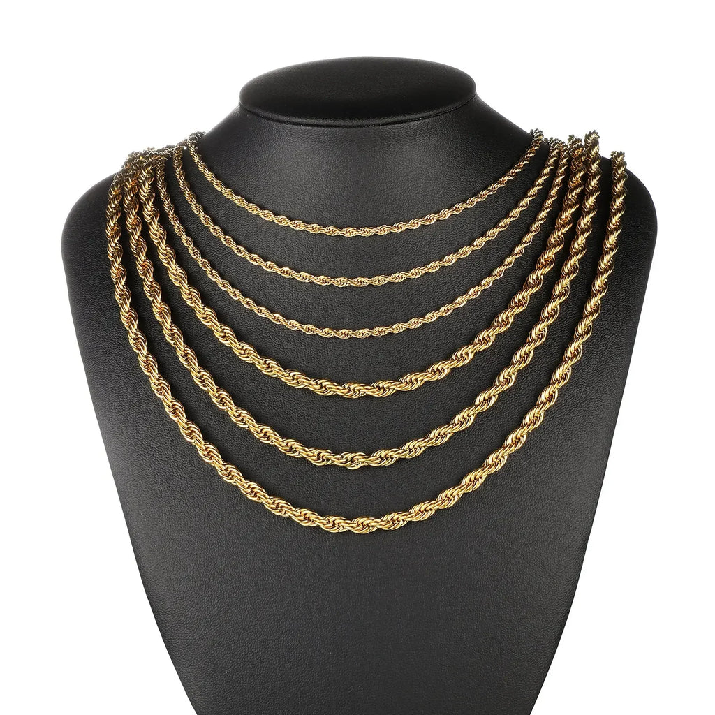 2-6MM Gold Color Twisted Rope Chain Necklace Stainless Steel Never Fade Waterproof Choker For Men Women Fashion Jewelry