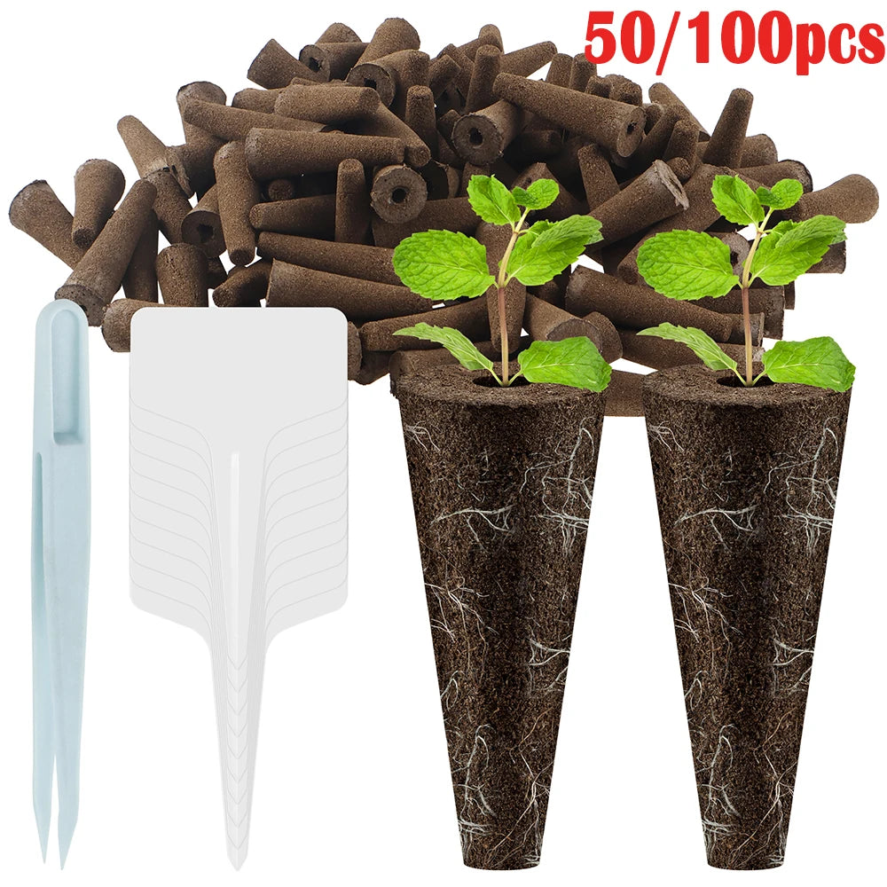 50/100Pcs Grow Sponges For Hydroponics Seed Starter Kit with 10 Plant Labels and 1 Tweezer Replacement Root Growth For Garden
