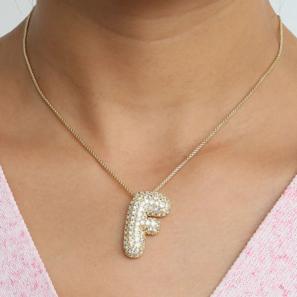 Luxury Cubic Zircon Balloon Initial Letters Charms Chain Necklaces for Women Men Bubble A-Z Alphabet Hip Hop Name Jewelry Gift