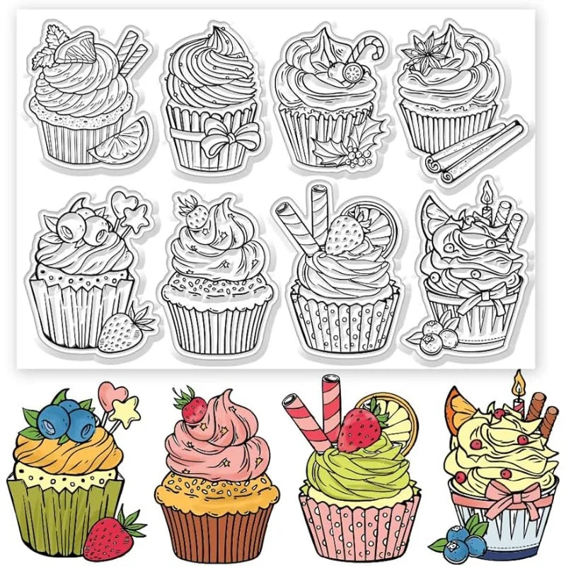 1pc Cupcake Clear Stamps Cupcake Decorative Clear Stamps Silicone Stamps for Card Making and Photo Album Decor Decoration