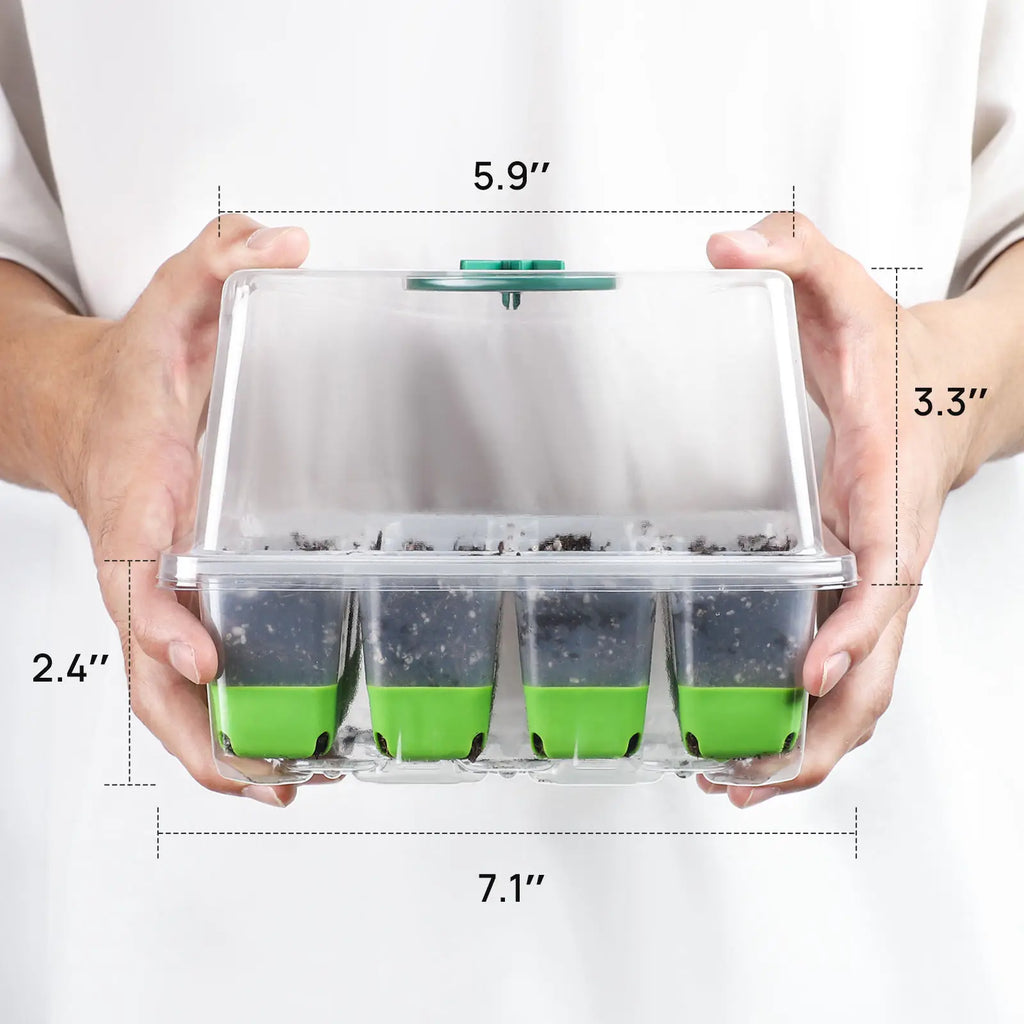 New Silicone12-cell Seedling Starter Tray Indoor Garden Greenhouse Growth Potting with Cover Adjustable Humidity Germination Box