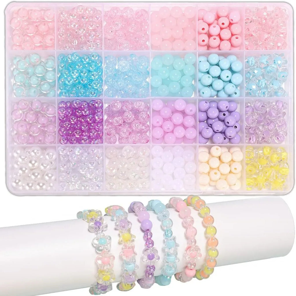 Glass Beads Bracelet Making Kit, 8mm Gradient Beads Handmade DIY Jewelry Making Kit - Cute Star-Shaped Acrylic Material Birthday