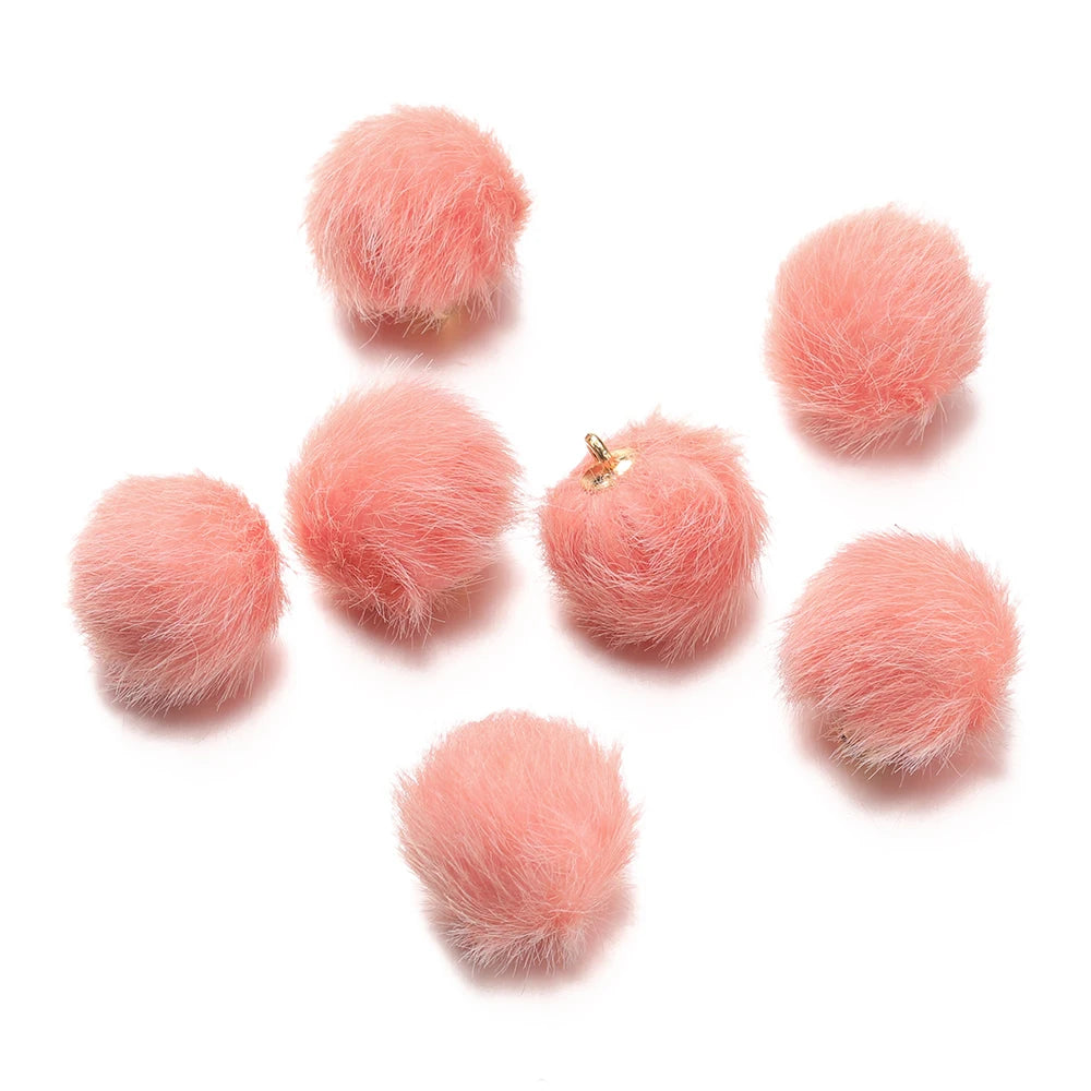 10pcs 17mm Plush Fur Covered Ball Beads Charms Pompom Beads Pendant for DIY Earring Bag Keychain Pendant Jewelry Making Supplies