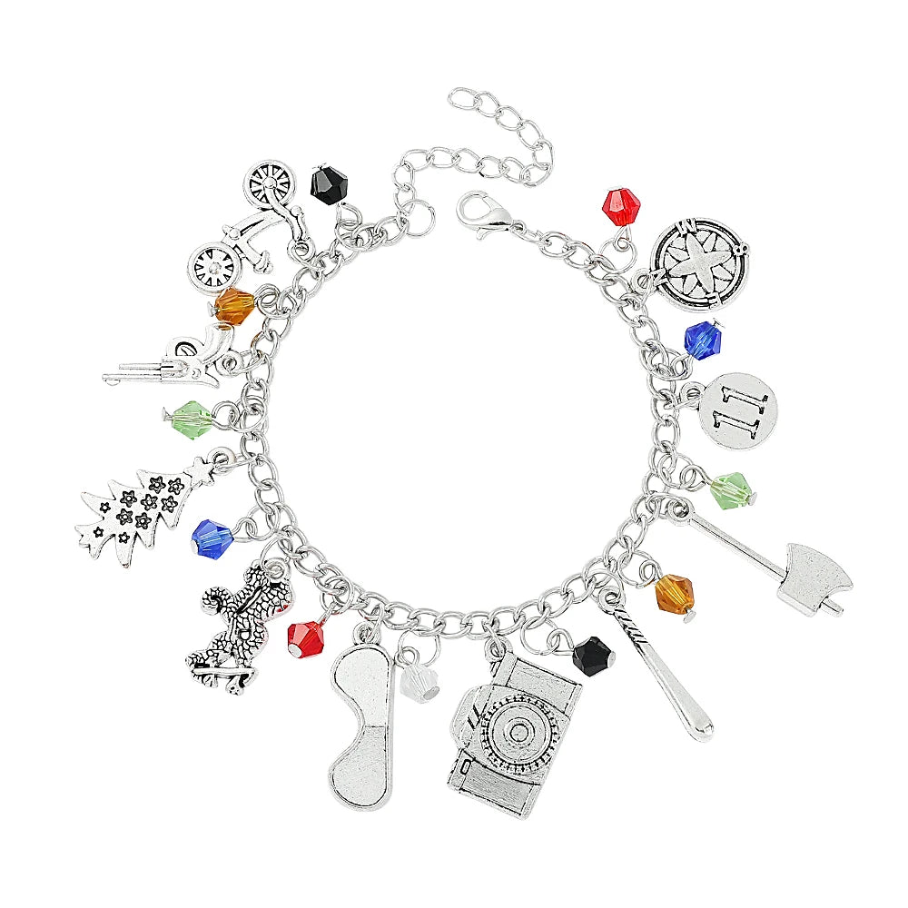 Stranger Things Charm Bracelet Gun Bicycle Camera Crystal Beads Bangle Fashion Jewelrly Women Punk Chain Wristband Ornament