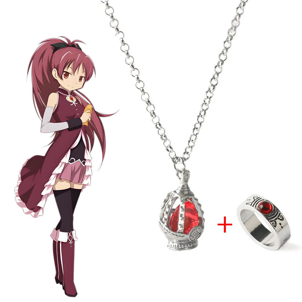 Anime Puella Magi Madoka Magica Cosplay Soul Gem Pendant Necklace Whith Ring set peripheral Jewel wholesale