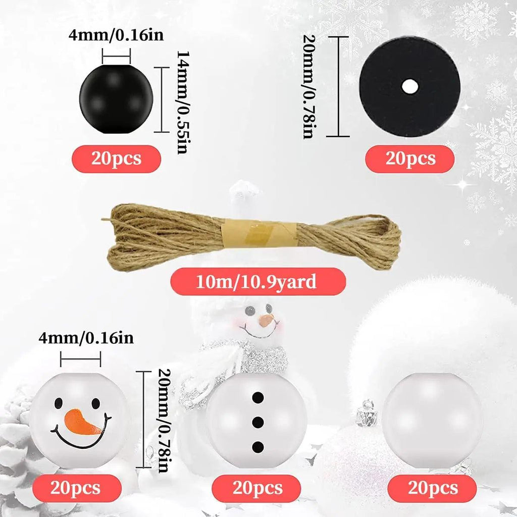 50pcs/100pcs Christmas Snowman Wooden Beads With Jute Twine Unfinished Winter White Round For DIY Crafting Making Holiday Party