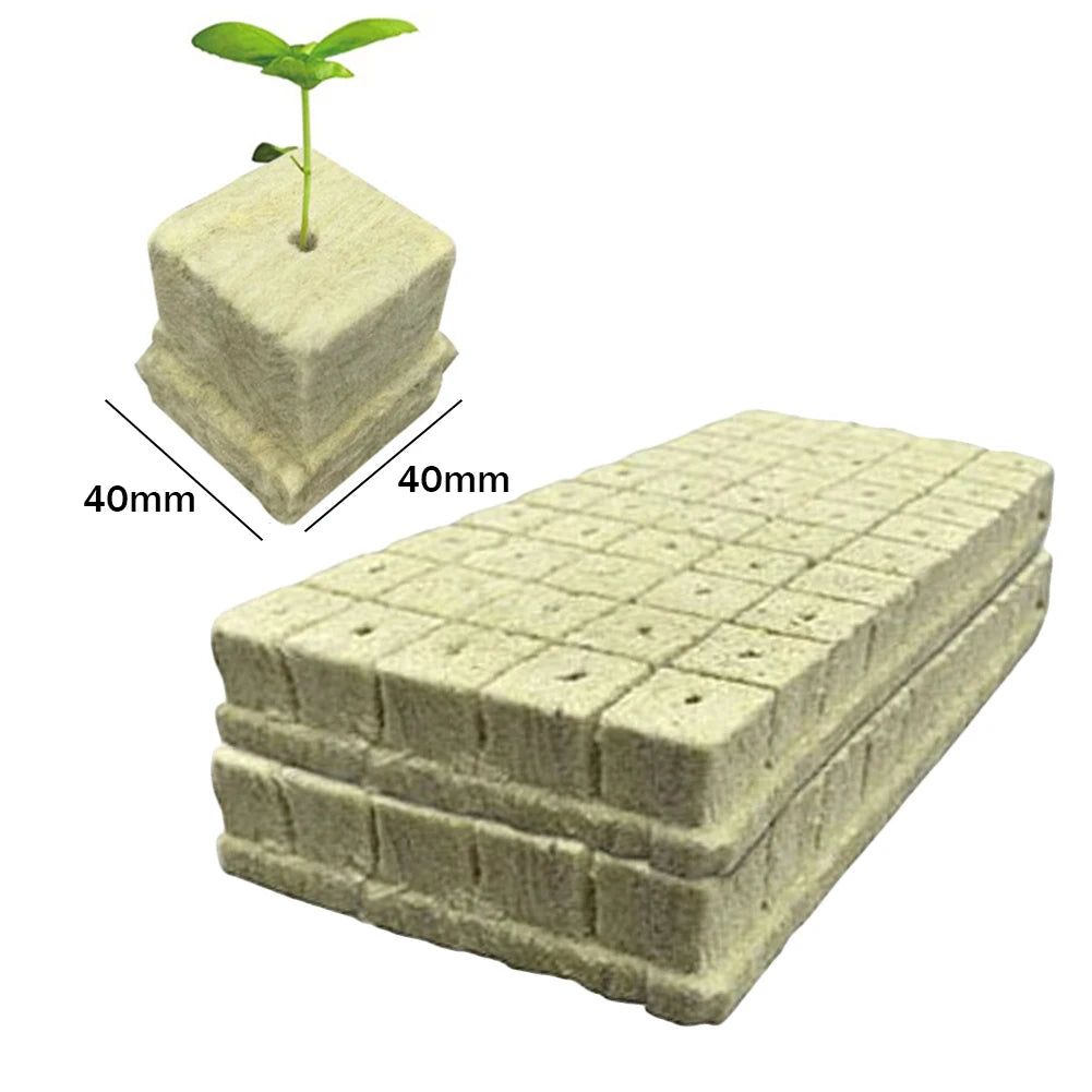 100pcs Stonewool Hydroponic Grow Media Starter Cubes Plant Cubes Soilless Substrate Seeded Rock Wool Plug Seedling Block