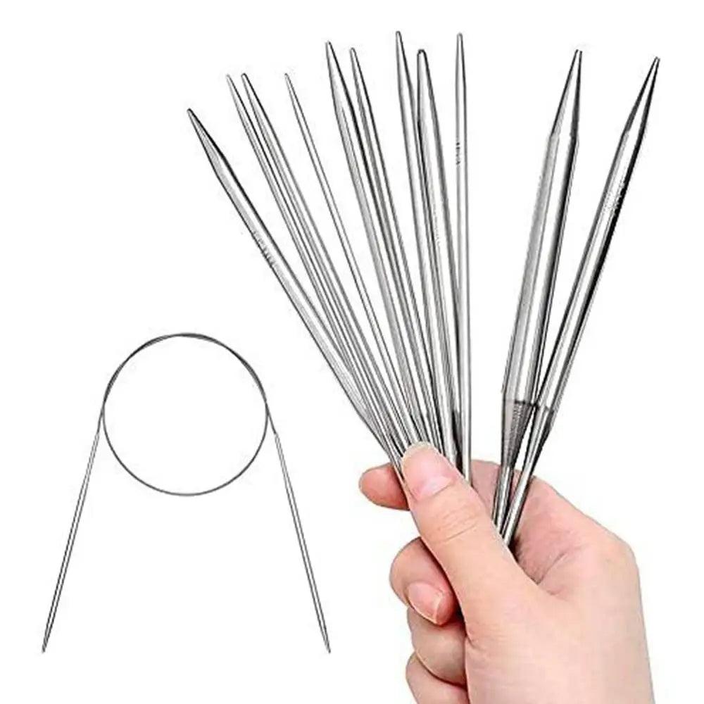11PCS Stainless Steel Circular Knitting Needles Crochet Hook Set Yarn Weave DIY Craft Tools With Bag 43/65/100/120cm Length