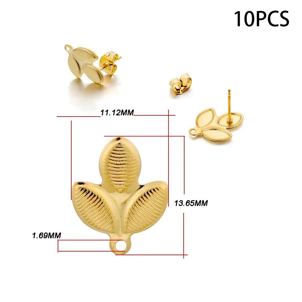 10-20pcs Stainless Steel Blank Earring Stud Golden Earrings Base With Earring Plug Connectors For DIY Jewelry Making Accessories
