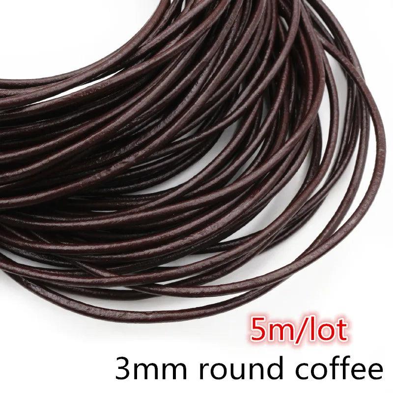 2-5m/lot 1-8mm Genuine Cow Leather Round/Flat Strand Thong Cord DIY Bracelet Findings Rope String For Jewelry Making Accessories