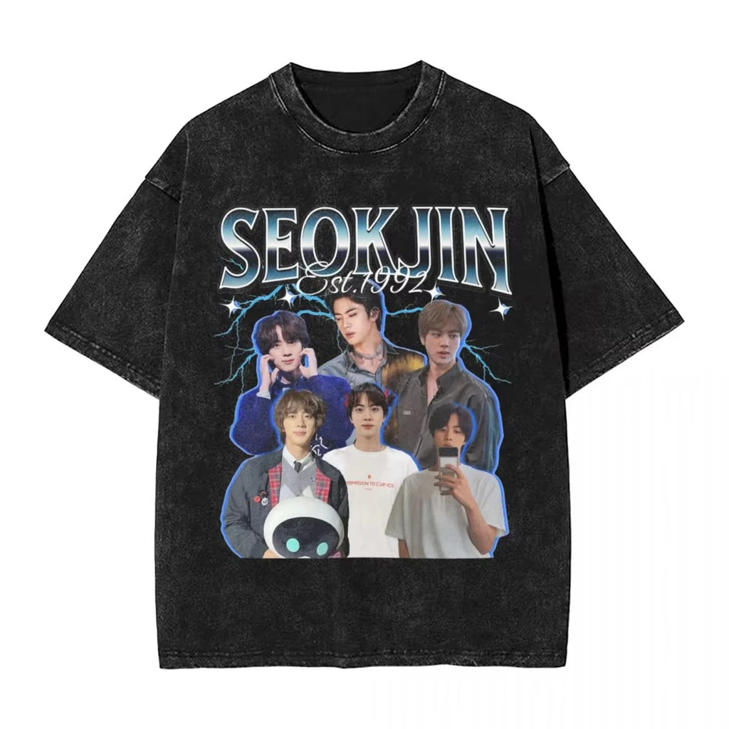 Men's Seokjin Korean Rapper T-Shirts Kpop Music Summer Y2K Retro Short Sleeve Tee