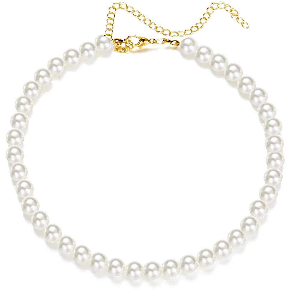 Retro Imitation Pearl Chain Necklace For Women Classic Acrylic Bead Clavicle Chain Choker Women's Jewelry Accessories