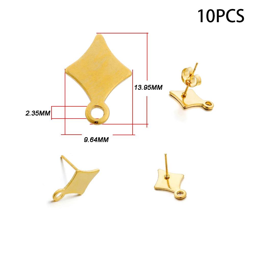 10-20pcs Stainless Steel Blank Earring Stud Golden Earrings Base With Earring Plug Connectors For DIY Jewelry Making Accessories