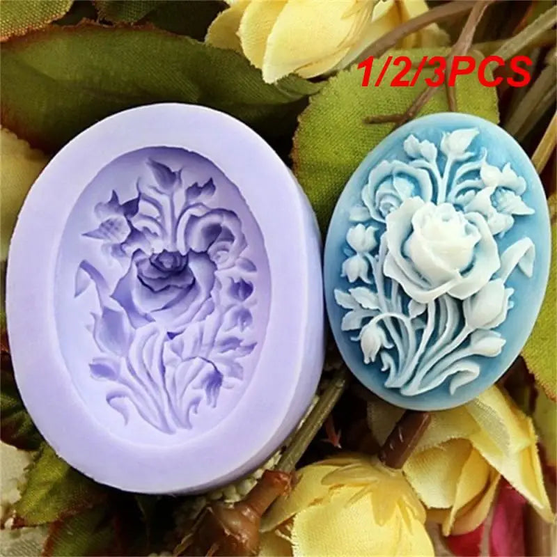 1/2/3PCS Ellipse Carved Silica Gel Soap Mold Square Cake Shape Soap Mold Production Consumable 3D Manual Decoration Mold