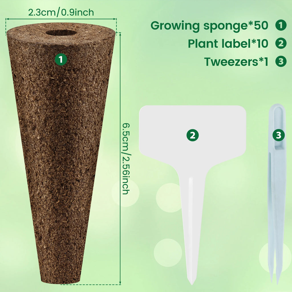 50/100Pcs Grow Sponges Hydroponics Seed Starter Sponges Kit Professional Sponge Water Absorbent Grow Pod Kit Gardening Accessory
