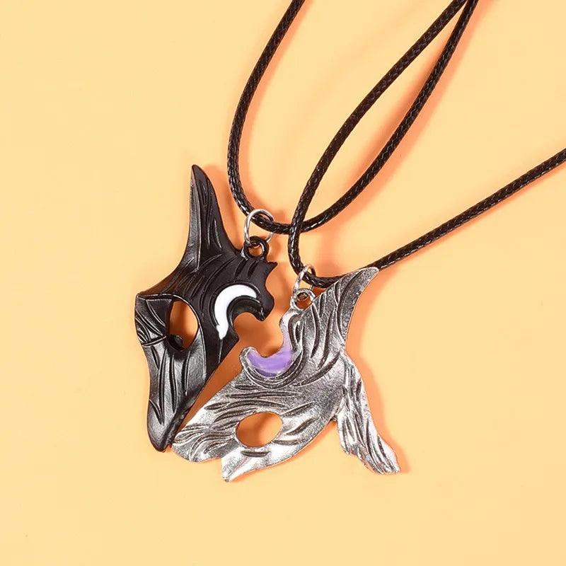 2PCS Antique Silver-plated Necklace Couple Vintage Style League of Legends Peripheral Sheep and Wolf Pendant Jewelry-802004