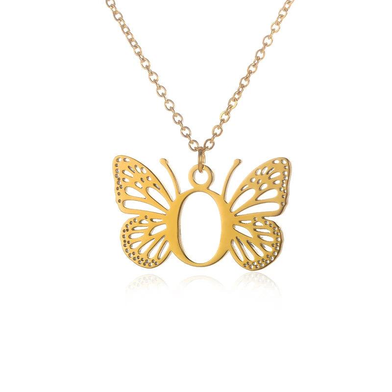 A-Z Initial Letter Collar Butterfly Necklace For Women Butterfly Jewelry Stainless Steel Alphabet Choker Necklace Female Gift