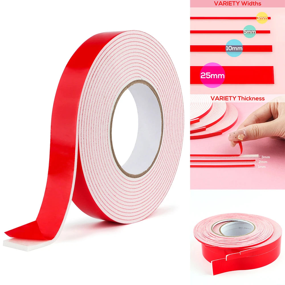 5/10m Length Assorted Size Double Sided Adhesive Foam Roll Sticky Adhesive 3D Foam Tape for DIY Scrapbooking Glitter Shaker Card