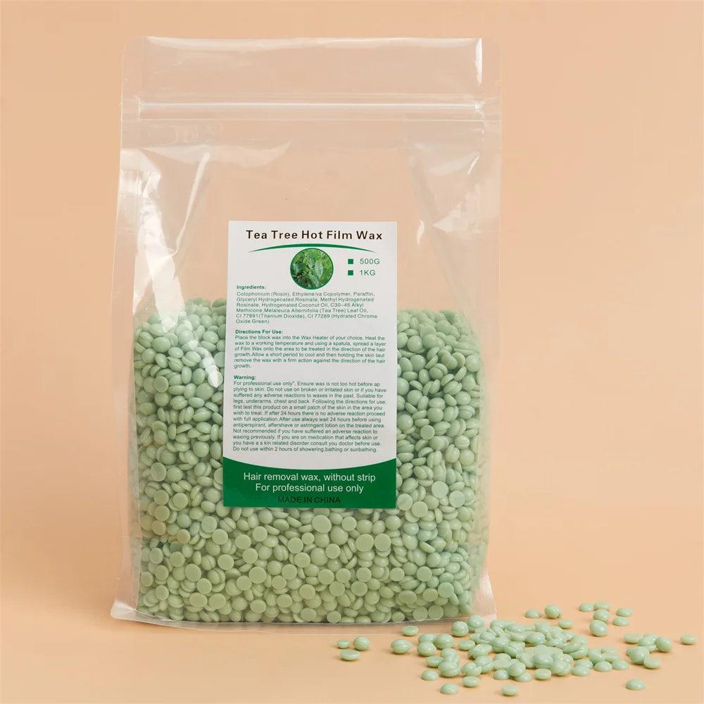 Beauty Spa quality tea tree wax 1kg hot film full body skin Hard Wax Beans Hair Removal Painless Brazilian Depilatory cera Wax