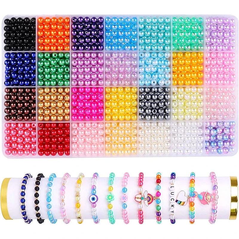 1680PCS Pearl Beads Kit 28 Colors 6mm Round Pearl Beads Bracelets Findings for Jewelry Making DIY Craft Necklace Earrings