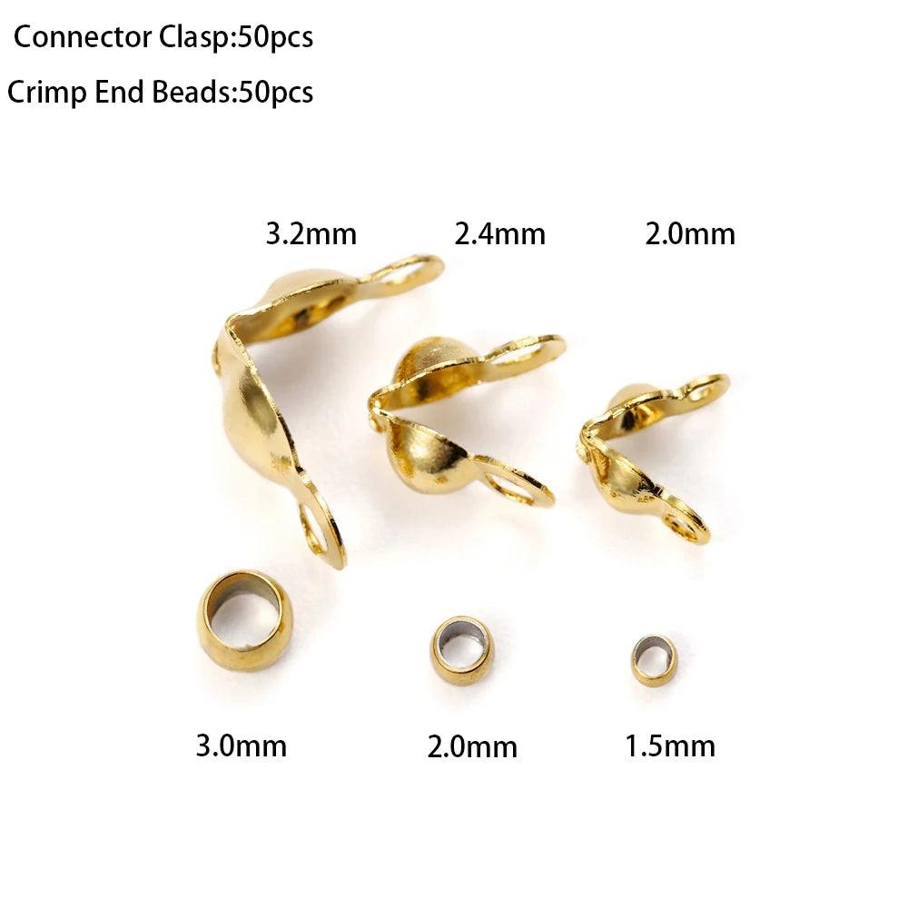 50pcs/lot Stainless Steel Gold Plated Connector Clasp Crimp End Beads For Bracelet Necklace Chains DIY Jewelry Making Supplies
