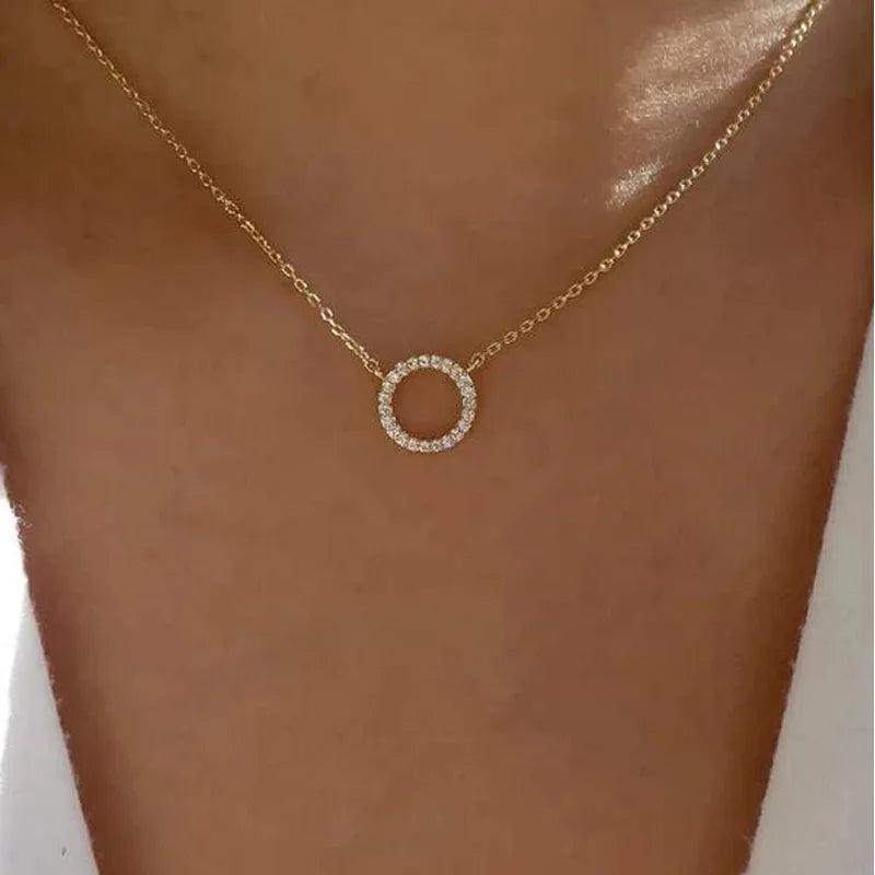 Fashionable Geometric Ring Zircon Temperament Necklace Simple and Niche Temperament Personalized Design Sense Necklace