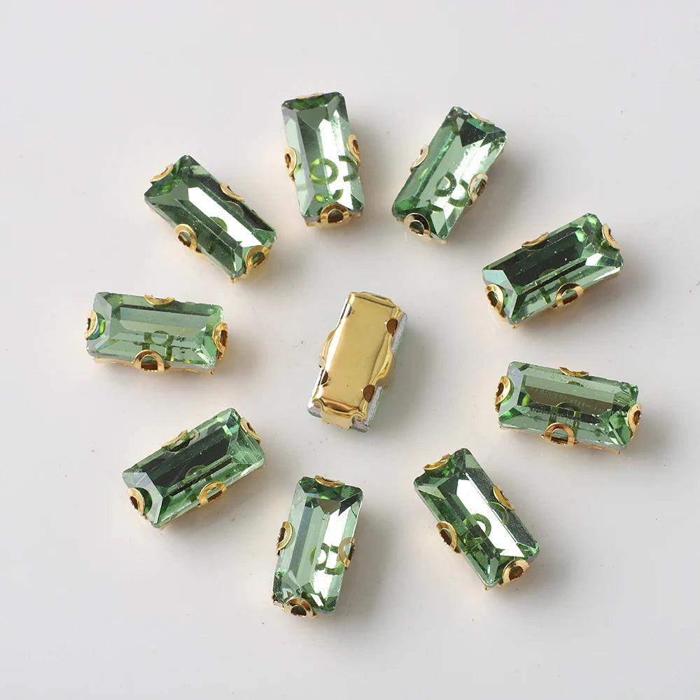 20Pcs Rectangular Gold Edged Glass Rhinestones With Claw Seams On Crystal Stones For Customized Clothing Decoration Diamond Seam