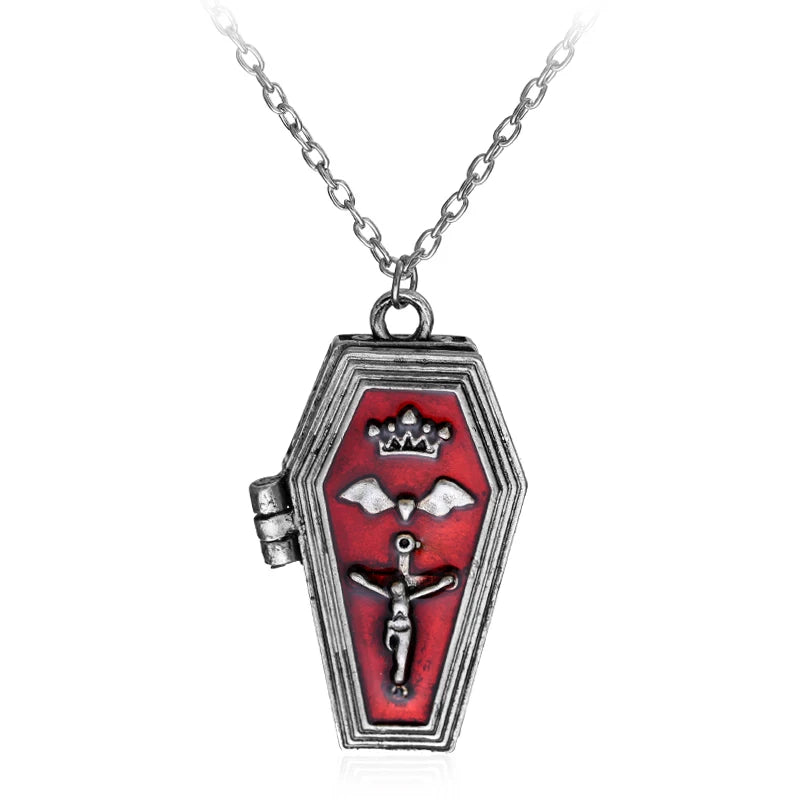 Vintage Men's Steampunk Coffin Vampire Skull Skeleton Pendant Necklace Gothic Punk Biker Jewelry