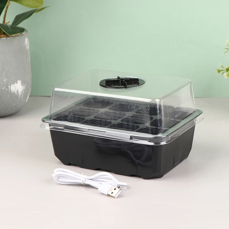 1Set Seed Starter Trays With Grow Light Seeding Starter Kits With Humidity Domes Cover Indoor Gardening Plant Germination Trays