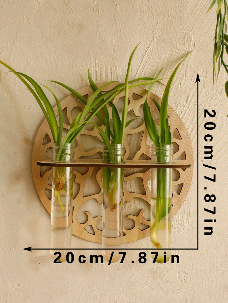 Plant Propagation Flowerpot With 3 Tubes，Wall Mounted Wooden Propagation Vase rack，Country Rustic Hanging Test Tube Plant Holder