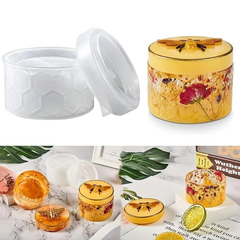Jars Resin Molds, Honeycomb Bee Pattern Jars Silicone Molds With Lid, DIY Storing Organizing Jewelry Candy Container