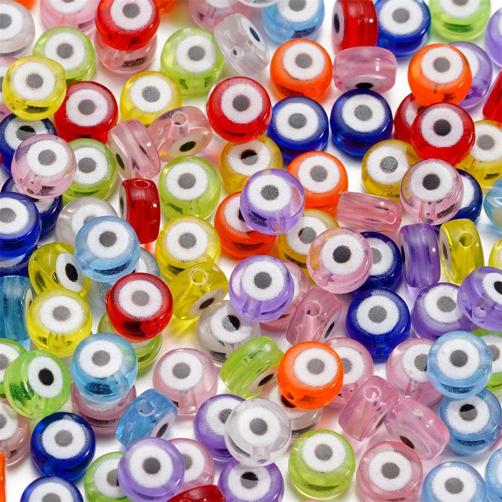 30pcs/Lot 4x7mm Oval Beads Evil Eye Acrylic Spacer Beads for DIY Bracelet Necklace Jewelry Making Accessories Supplies