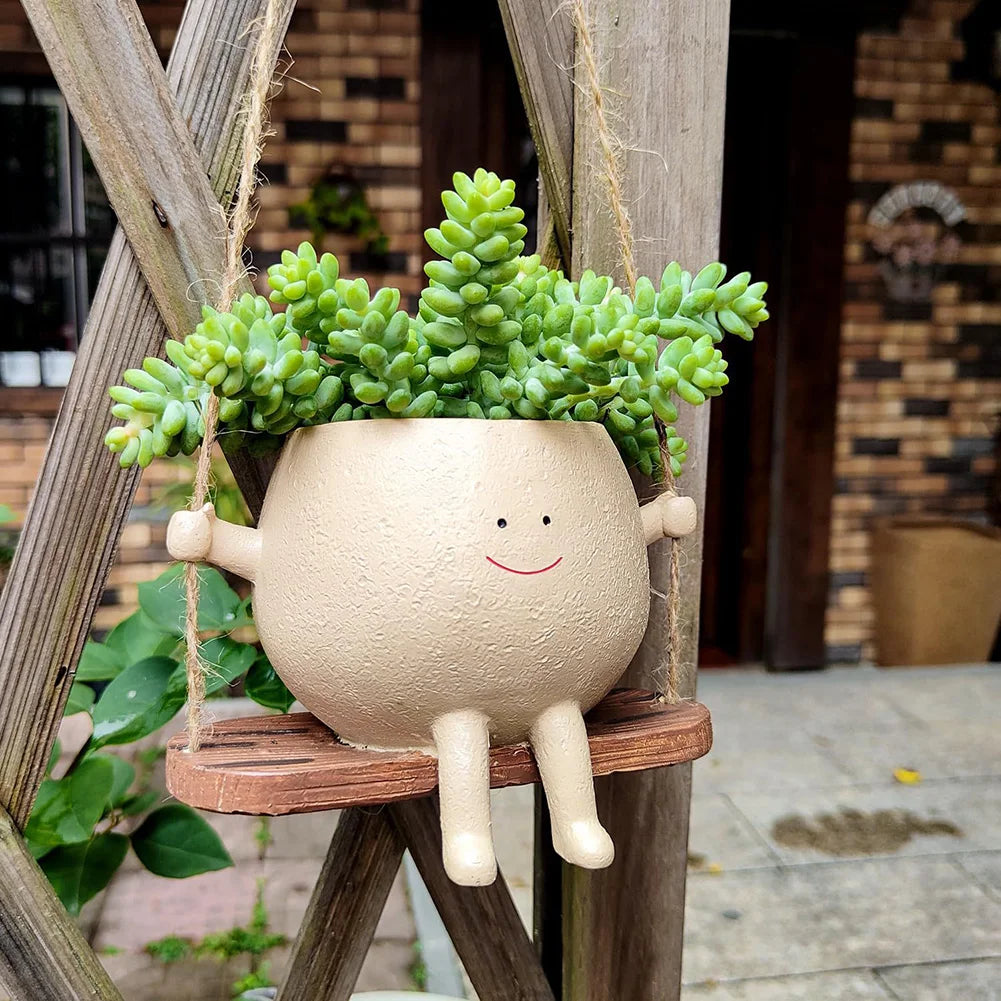 Creative Rocking Chair/Swing Face Succulent Planter Cute Resin Head Planters Home Garden Supplies for Indoor Outdoor Plants