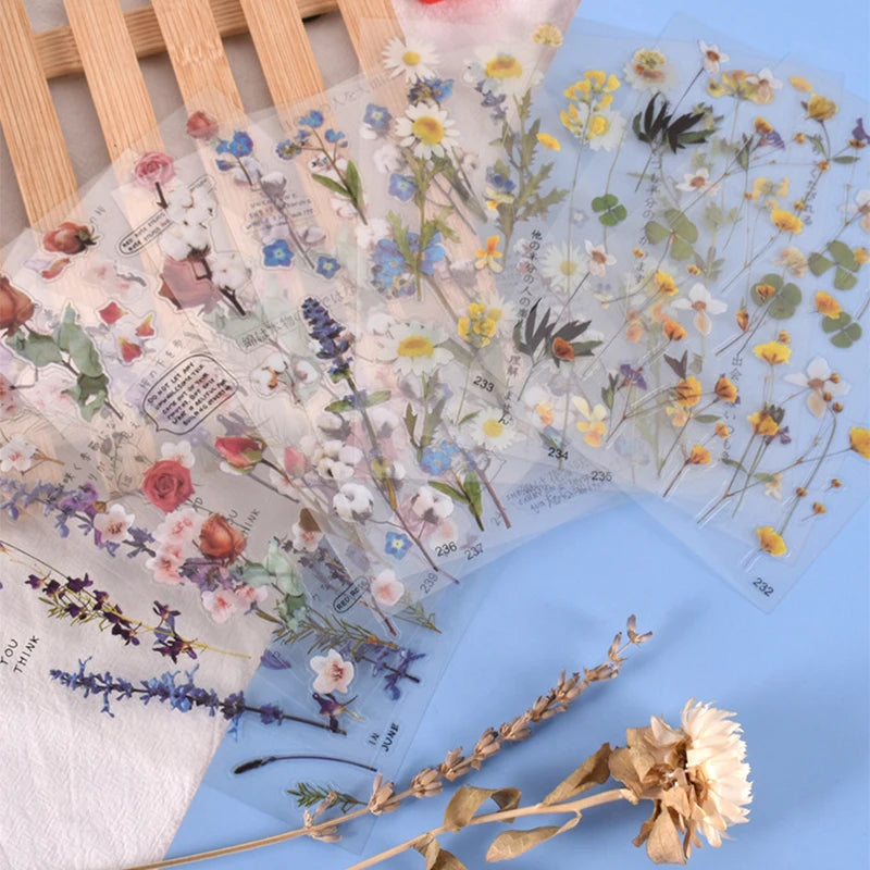 Flowers Leaves Plants Japanese Word Sticker Lable Transparent Pet Sticker For Scrapbooking Diary Journal Decorative Diy Material